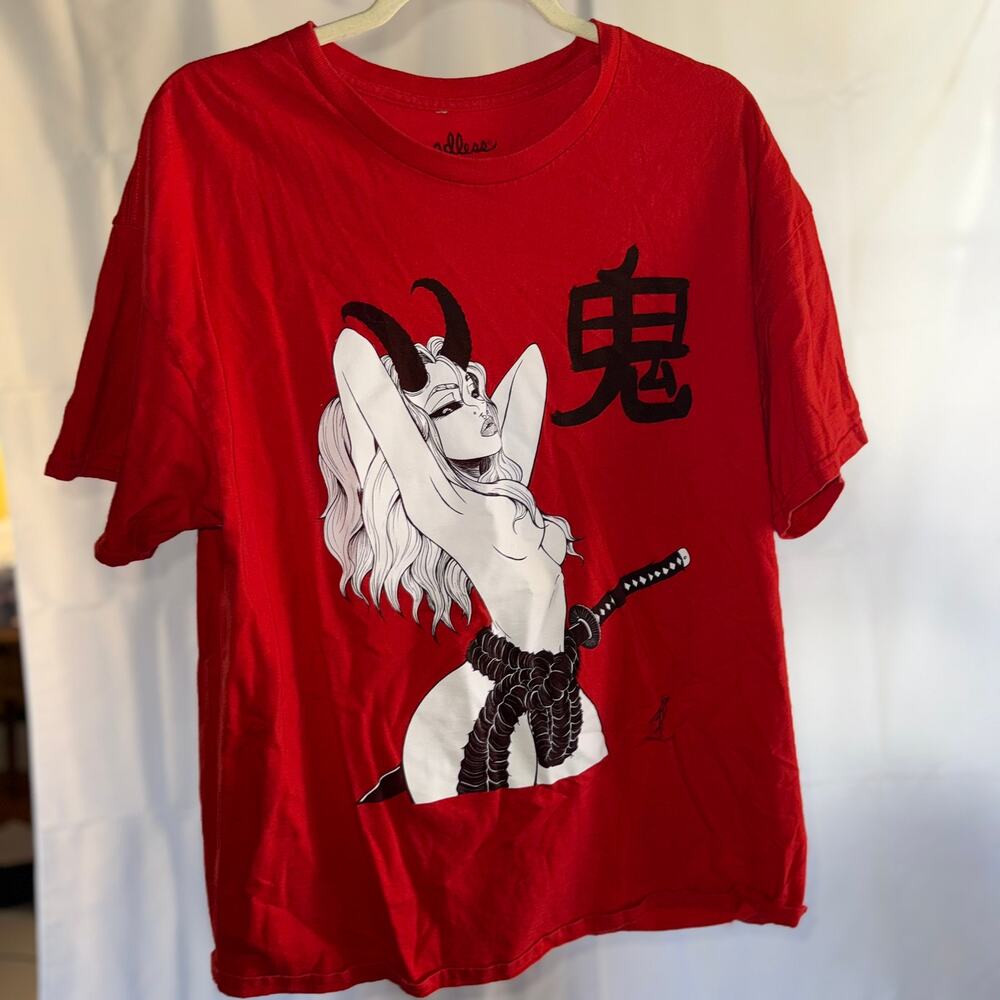 threadless graphic tee demon samurai chick unisex size xl